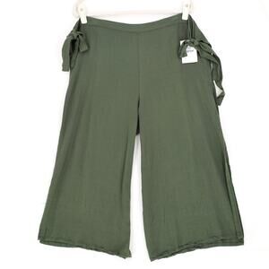 Raviya Women Green Rayon Boho Beach Cover-Up Wide Leg Cropped Pants Size M